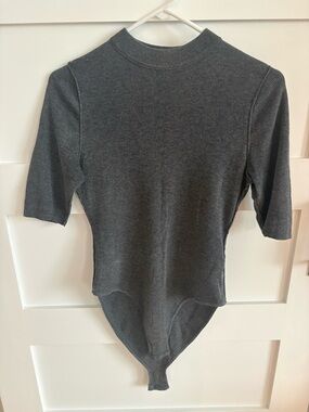 Aday Charcoal Short-Sleeve Mock Neck Bodysuit